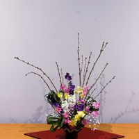 カスミソウ,ストック,モモ,ハラン,スイトピーの画像