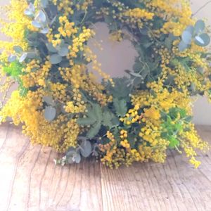 ミモザ,ミモザのリース,リース,今日のお花,職場の庭の画像