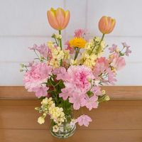 カーネーション,チューリップ,春の花,花束,日本の画像