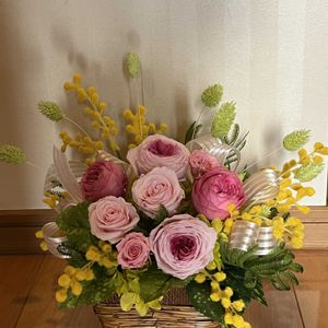 プリザーブドフラワー,ミモザ,ネコ好き,ピンクの花,花のある暮らしの画像