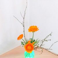 ブルースター,ユキヤナギ,ラナンキュラス,ムギ,華道の画像