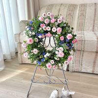 ナデシコ,マーガレット,勿忘草,寄せ植えリース,ギャザリングリースの画像