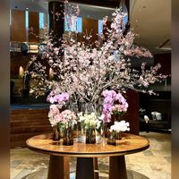 アルストロメリア,ヤツデ,八重咲きスイセン,スィートピー,花桃源平桃(ハナモモゲンペイモモ)の画像