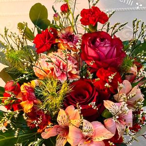 アルストロメリア,カーネーション,スターチス,ニゲラ,バラの画像