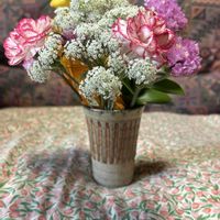 カーネーション,スターチス,レースフラワー,蘭の花,アレンジメントの画像