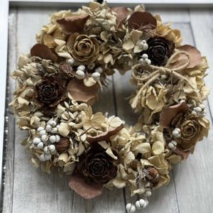 木の実,ドライフラワー,アンティーク,フラワーリース,くすみカラーの画像