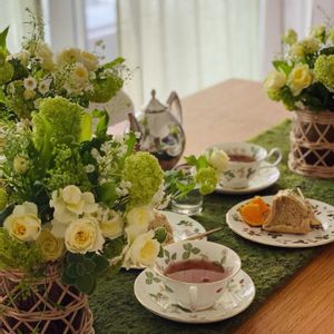 スズラン,フラワーアレンジメント,ブーケ,レッスン,ティータイムの画像
