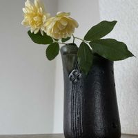 モッコウバラ,一輪挿し,信楽焼,iPhone撮影,asingleflowervaseの画像
