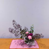 カーネーション,カスミソウ,スモークツリー,ブルースター,いけばなの画像