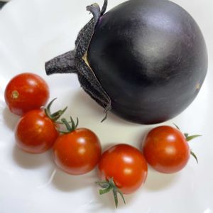イタリアンパセリ,バジル,ミニトマト,丸ナス,とろとろ炒めナスの画像
