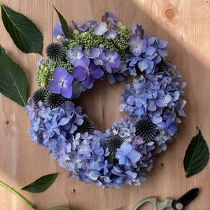 ルリタマアザミ,紫陽花,ガクアジサイ,かしわばあじさい,リースの画像