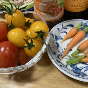 ニンジン,ミニトマト,収穫,料理,夏野菜の画像