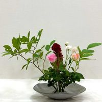 ケイトウ,バラ,ポリシャス,オオバハゼ,生け花の画像