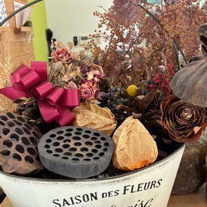 ドライフラワーいろいろ,コブシの実,もっこくの実,ハロウィンの切り株アート,ハロウィンの切り株アートの画像
