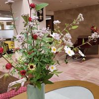 パンパスグラス,フジバカマ,シュウメイギク（秋明菊）,とある施設の装花の画像