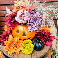 カボチャ,かわいい,フラワーアレンジメント,花のある暮らし,造花の画像
