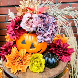 カボチャ,かわいい,フラワーアレンジメント,花のある暮らし,造花の画像