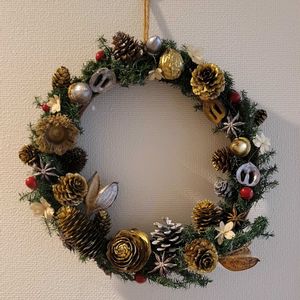ドライフラワー,木の実のリース,クリスマスリース,手作りリースの画像